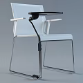 Modern White Office Chair with Metal Frame Armrests and Side Table Design
