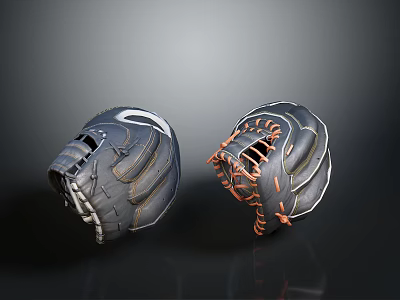 Two Premium Baseball Gloves With Dark Gray White Accents And Black Orange Stitching 3d model