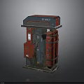 Vintage Red And Blue Gasoline Pump With Weathered Metal Structure And Control Panel