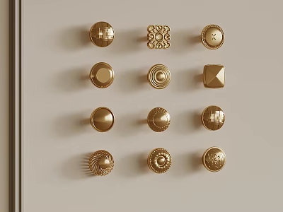 Golden Decorative Knobs With Various Shapes And Patterns For Furniture Decoration 3d model
