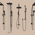 Modern Black Shower Heads With Various Types Including Handheld Rainfall And Wall Mounted Design 3d model