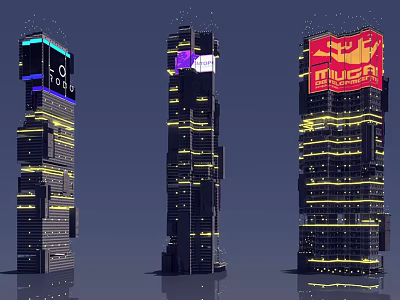 Future Architecture Modern Skyscrapers With Illuminated Design Colorful Billboards And Unique Structure 3d model