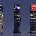 Future Architecture Modern Skyscrapers With Illuminated Design Colorful Billboards And Unique Structure