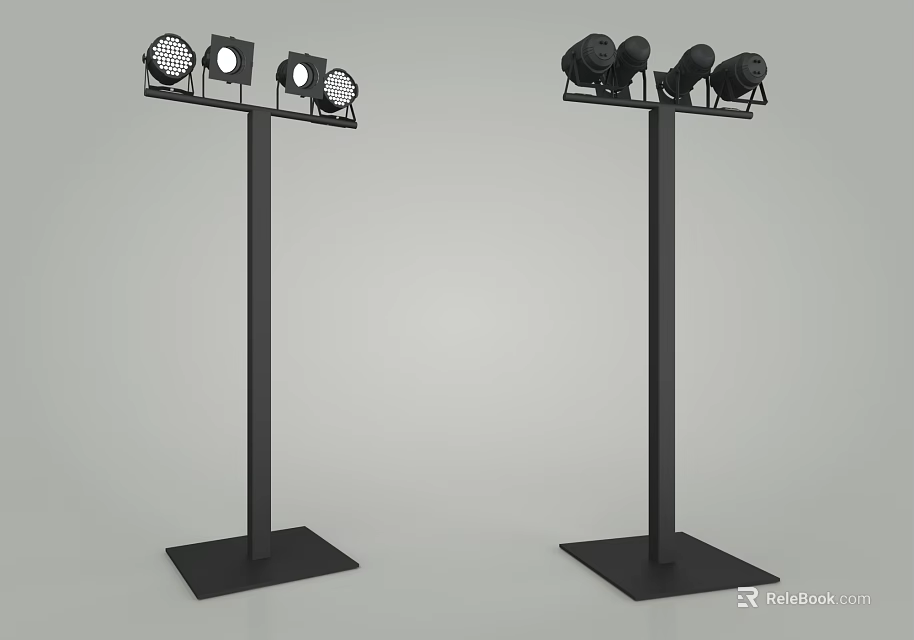 Black Floor Standing Decorative Lamps With Multiple Bulbs And Square Base 3d model 