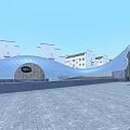 Modern Architectural Interior With White Curved Structures And Glass Dome 3d model