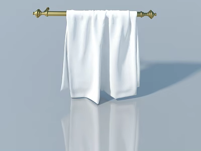 Sleek Swing Door With Golden Towel Rack White Towels And Light Blue Reflective Background 3d model