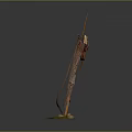 Ancient Style Banner Stand Featuring Wooden Pole Spiked Top Cloth Tassels And Green Base