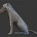 Dog Sculpture Crafted with Textured Material in Sitting Pose on Black Surface with Reflection 3d model