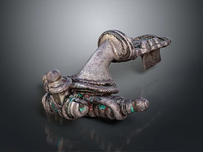 Vintage Metallic Household Item With Carved Design And Green Gemstone Accents 3d model