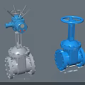 Industrial Valves With Electric Actuator And Manual Handle In Blue Silver Design