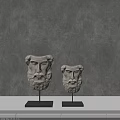 Classical Sculpture Head Ornament Set With Black Bases And Gray Background Tabletop