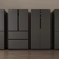 Black Refrigerators Side by Side Arrangement Modern Design With Wooden Floor And Wall Background
