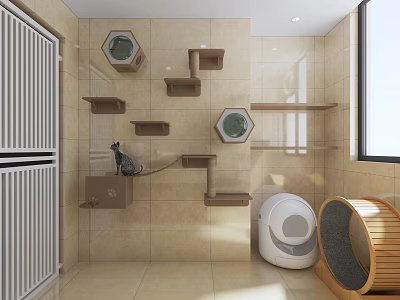 Small Indoor Garden Decor Features Wall Mounted Planters On Tile Wall And Window 3d model