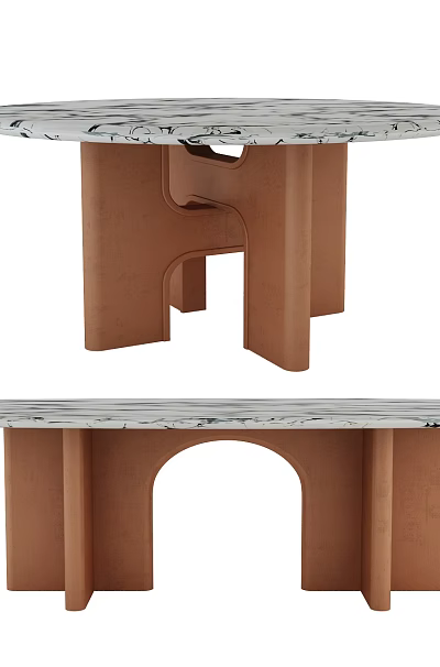 Modern Round and Rectangular Dining Tables with Marble Tabletop and Copper Legs 3d model