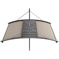 Modern Outdoor Awning With Curved Design And Metal Slatted Roof Frame