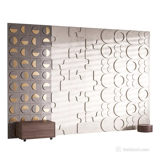 Modern Bed Background Wall Design With Geometric Patterns And Circular Decorative Elements 3d model
