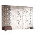 Modern Bed Background Wall Design With Geometric Patterns And Circular Decorative Elements