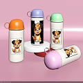 Cute Kids Insulated Water Bottles with Cartoon Puppy Design and Colorful Lids