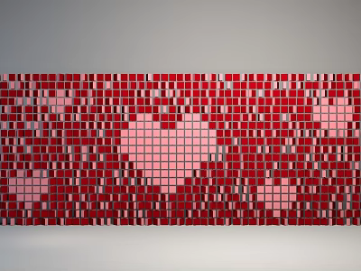 Vibrant Cultural Wall With Red Mosaic Tiles And Pink Heart Patterns 3d model