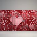 Vibrant Cultural Wall With Red Mosaic Tiles And Pink Heart Patterns