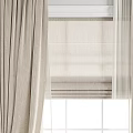 Beige Textured Curtains With Sheer Inner Layer And Tieback For White Paned Window 3d model