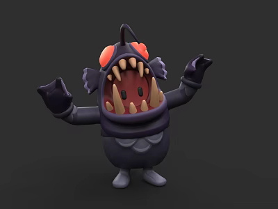Cartoon Monster Character With Red Eyes Open Mouth Sharp Teeth And Outstretched Arms 3d model