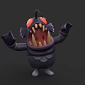 Cartoon Monster Character With Red Eyes Open Mouth Sharp Teeth And Outstretched Arms