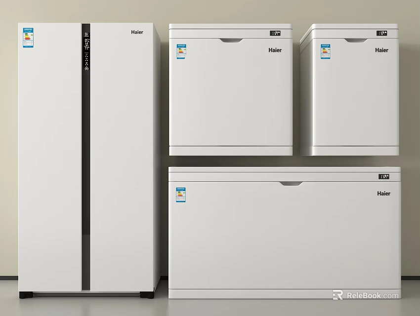 Upright Refrigerator And Chest Freezers White With Energy Efficiency Labels For Home Use 3d model 