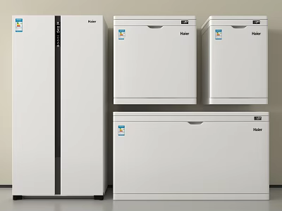 Upright Refrigerator And Chest Freezers White With Energy Efficiency Labels For Home Use 3d model