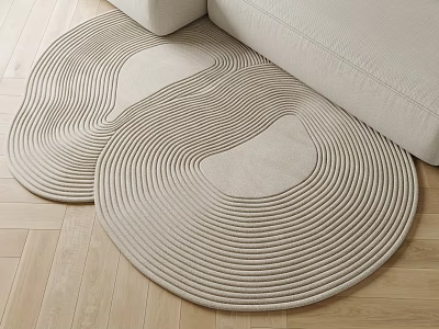 Single Beige Sofa With Round Woven Rugs On Wooden Floor Interior 3d model