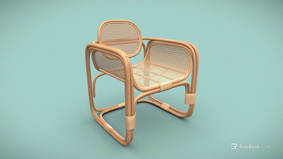 Elegant Modern Rattan Leisure Chair With Wooden Frame Comfortable Seating Design 3d model 