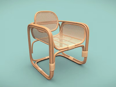 Elegant Modern Rattan Leisure Chair With Wooden Frame Comfortable Seating Design 3d model