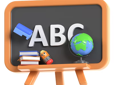 Educational Supplies Setup With Chalkboard ABC Letters Eraser Books Pencil Sharpener And Globe 3d model