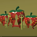Strawberry Shaped Play Structures With Red Heart Patterns Green Leaves And Yellow Keys 3d model