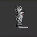 Intricate Carved Dragon Stone Pillar With Square Base And Red Bead