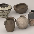 Vintage Handcrafted Ceramic Vessels With Various Shapes And Textures 3d model