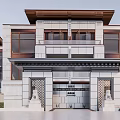 Modern Chinese Style Townhouse Exterior Design With Two Story Grand Entrance And Stone Pillars
