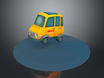 Yellow DIDI Bus 3D Model Displayed On Blue Circular Platform With Grey Background 3d model
