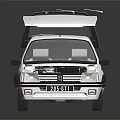 Detailed White Car Model With Open Hood Trunk And Brown Interior Seats