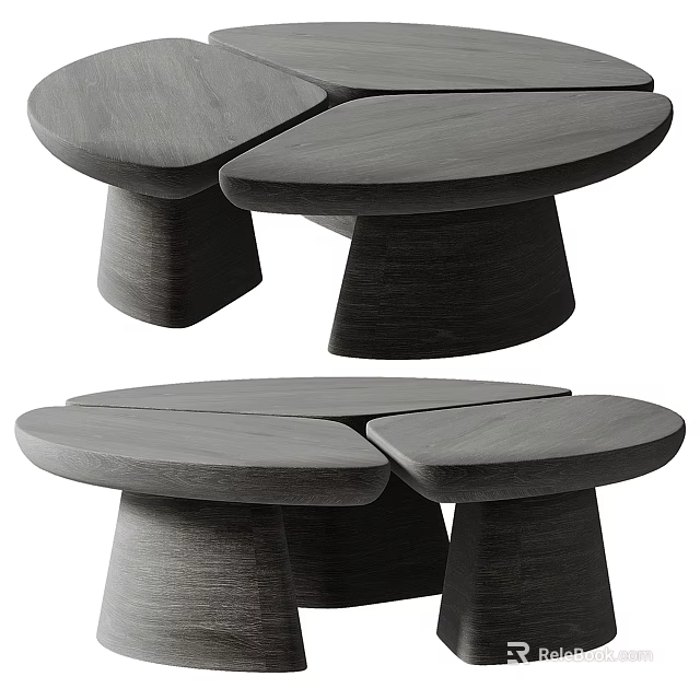 Modern Wooden Coffee Table With Segmented Top And Dark Cylindrical Legs Design 3d model 