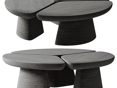 Modern Wooden Coffee Table With Segmented Top And Dark Cylindrical Legs Design 3d model