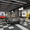 Modern Parking Lot Featuring Luxury Car Sleek Design and Grid Pattern Floor 3d model
