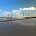 Modern Cable Stayed Landscape Bridge Over Calm Water With Blue Sky And White Clouds 3d model