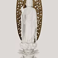 White Sculpture Carving With Lotus Base And Golden Intricate Cut Out Background