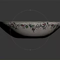 Decorative Tableware Set Featuring White Bowl With Green Rim And Colorful Floral Patterns