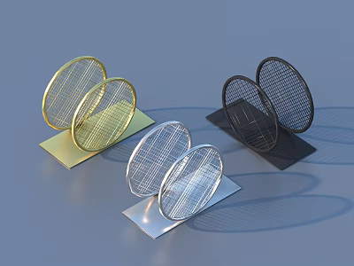Stylish Tennis Racket Holders In Gold Silver Black With Metal Bases For Home Use 3d model