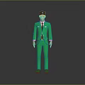 Man in Green Formal Suit and Hat Standing on Dark Background with Reflection