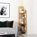 Modern Wooden Bookshelf With Potted Plant White Vase Books And Decor Items