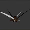 Winged Bald Character With White Black Wings In Brown Blue Outfit On Platform With Reflection