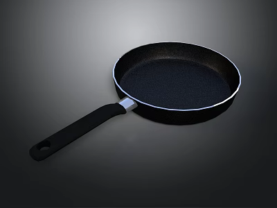 Black Household Frying Pan With Comfortable Handle For Kitchen Cooking 3d model